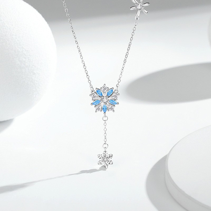 925 Sterling Silver Necklace Factory - Snow Flower Shaped Pendant Christmas Women Gift
