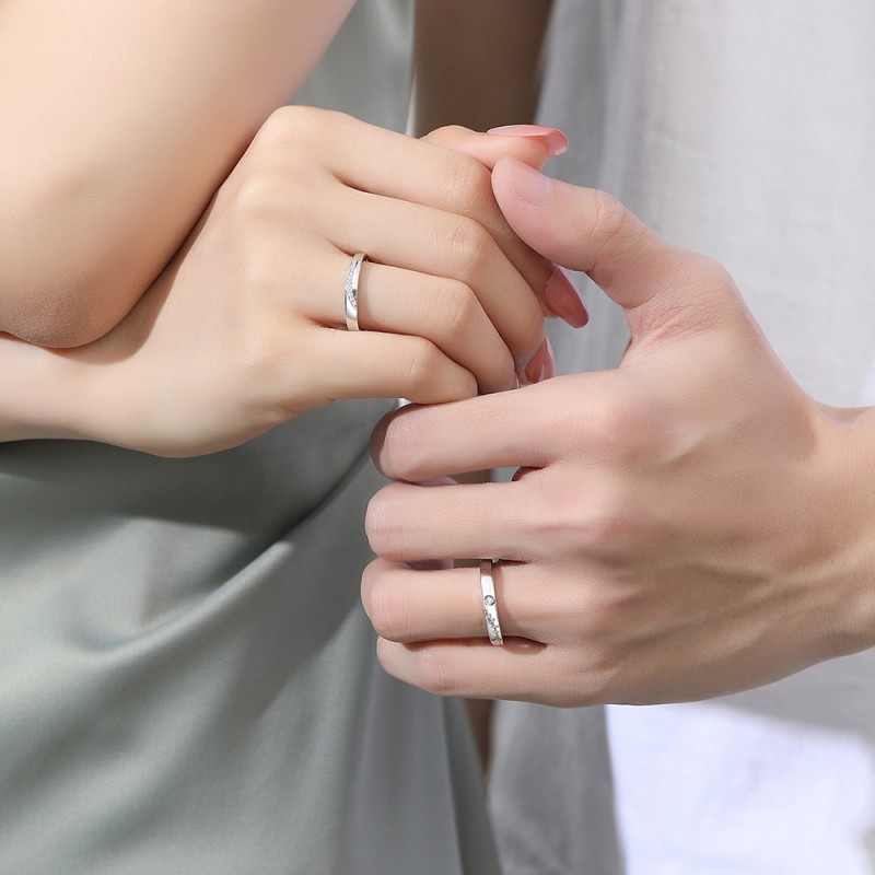 S925 Sterling Silver Couple Ring Factory - Simple Geometric Zircon European American