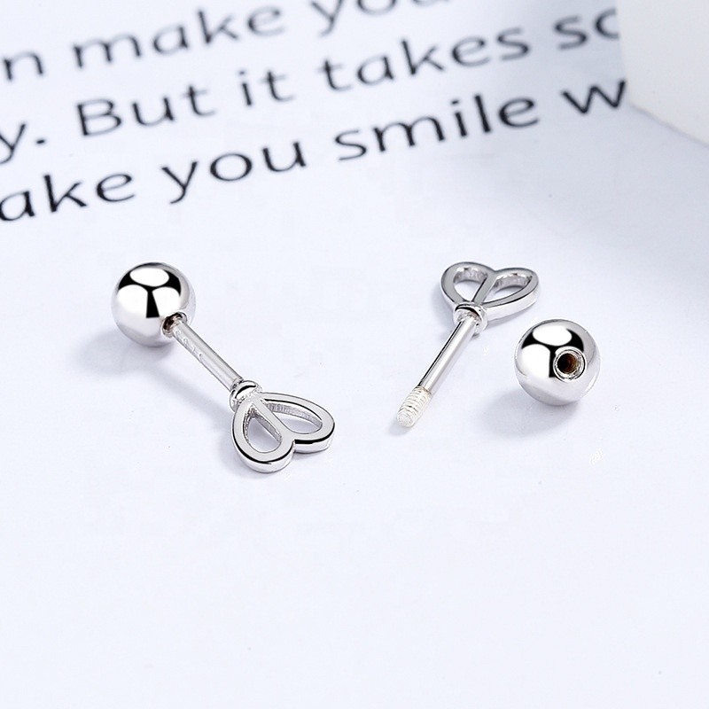 925 Sterling Silver Stud Earrings Manufacturer - Heart Shape Clockwork School Threaded