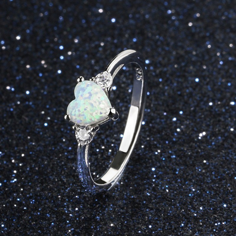 925 Sterling Silver Ring Manufacturer - Minimalist Heart Shape Opal Inlaid Zircon