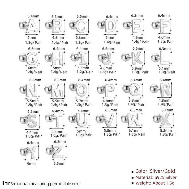 Alphabet Stud Earrings Manufacturer - Screw Back Designer Letters A-Z 18K Gold