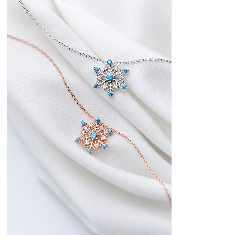 925 Sterling Silver Pendant Necklace Manufacturer - Blue Cubic Zircon Sapphire Snowflake
