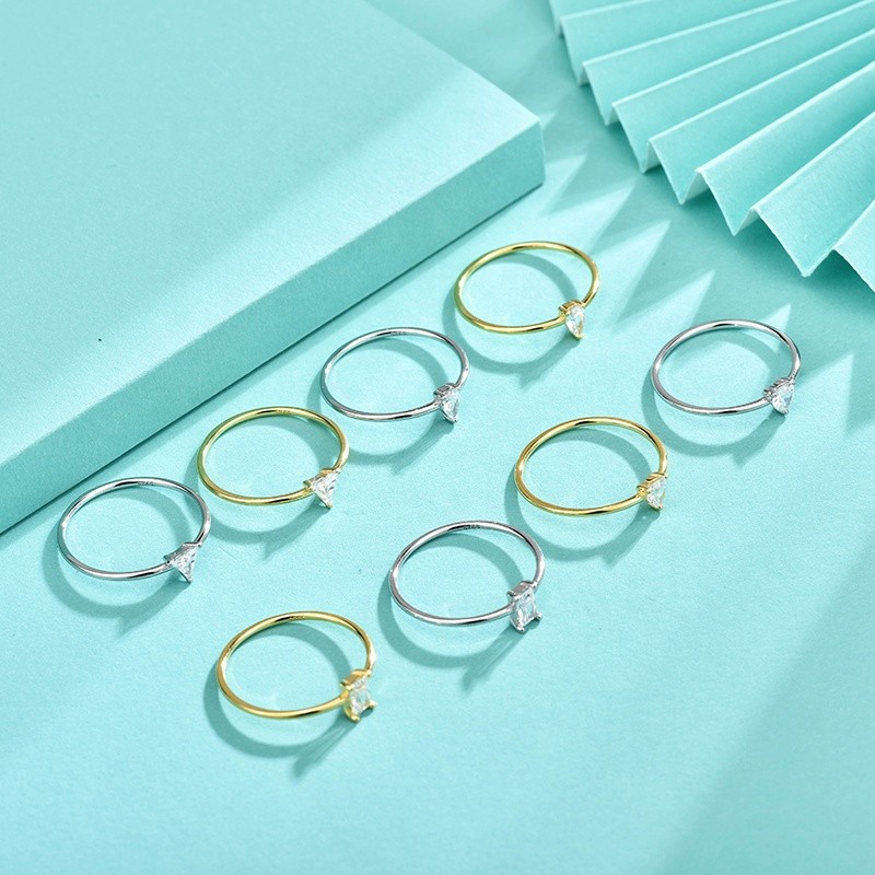 925 Sterling Silver Zirconia Rings Supplier - 4 Styles Wedding Heart Triangle Rectangle