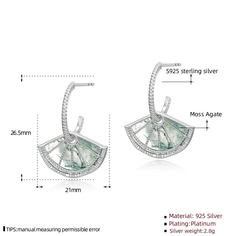 925 Sterling Silver Earrings Factory - Chinese Style Sector Drop Natural Gemstone