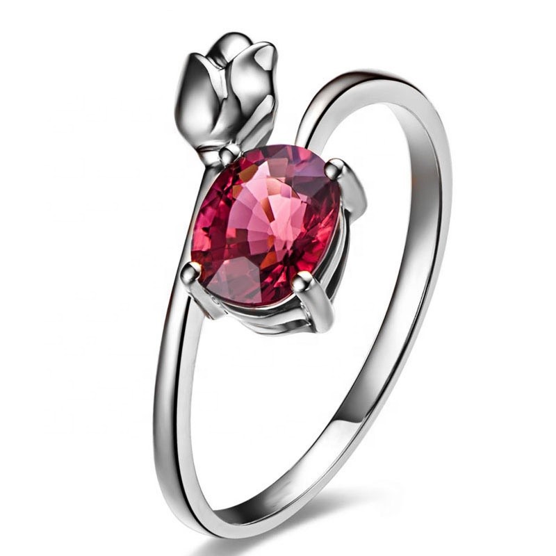 925 Sterling Silver Ring Factory - Romantic Dainty Ruby Flower Open Rosary