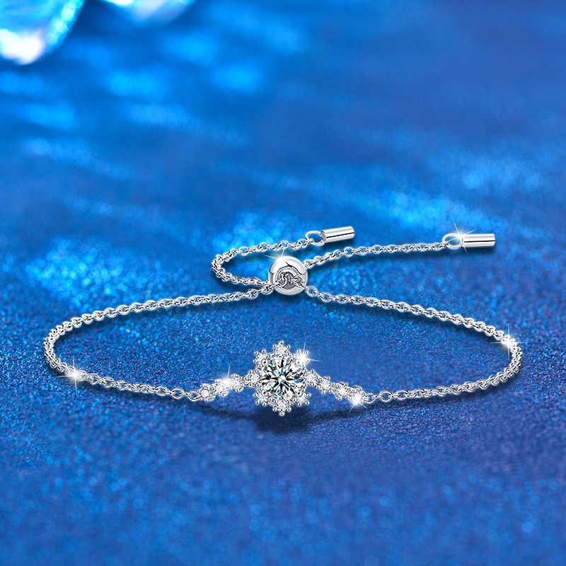 925 Sterling Silver Bracelet Manufacturer - Adjustable Drawstring Chain Snowflake 0.5Ct