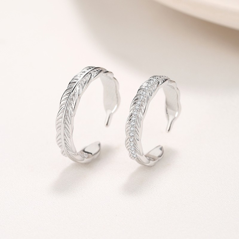 S925 Couple Ring Manufacturer - Feather Student Simple Hipster Opening Adjustable