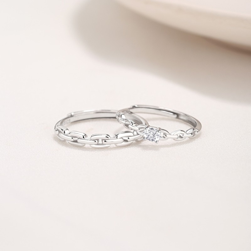 Sterling Silver Couple Rings Supplier - Adjustable Diamond Engagement Ring Set Wedding