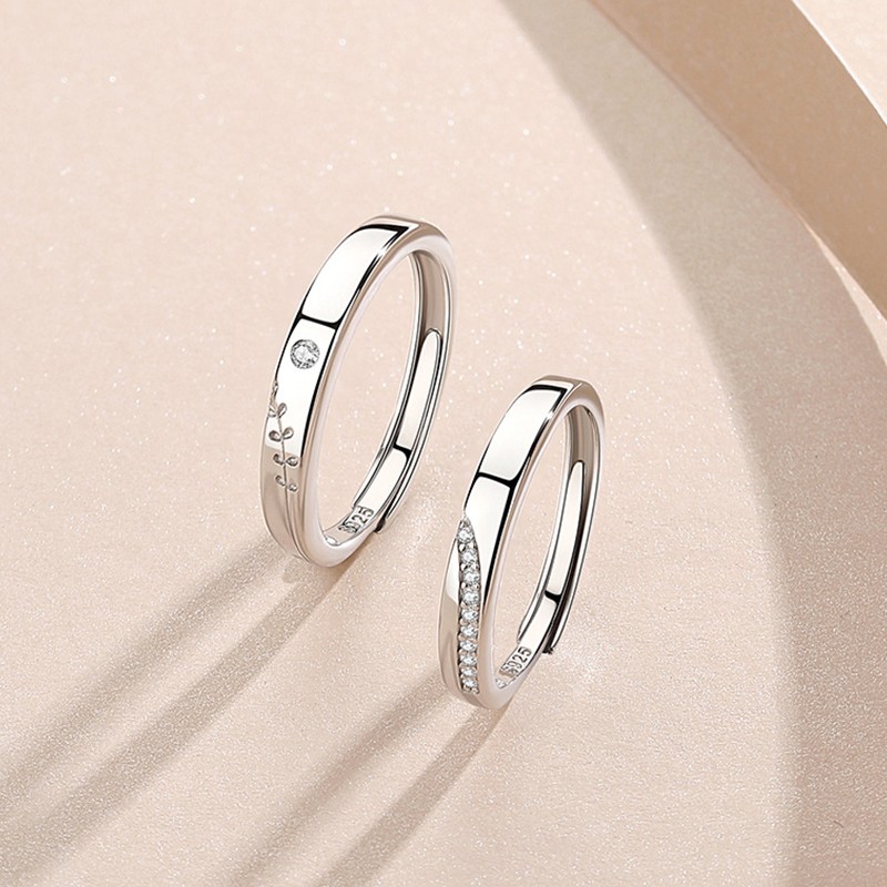 S925 Sterling Silver Couple Ring Factory - Simple Geometric Zircon European American