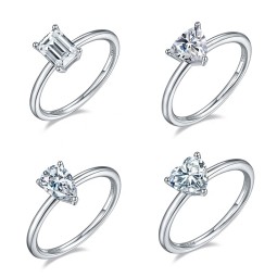 925 Sterling Silver Zirconia Rings Supplier - 4 Styles Wedding Heart Triangle Rectangle
