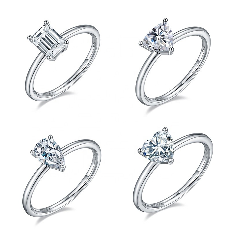 925 Sterling Silver Zirconia Rings Supplier - 4 Styles Wedding Heart Triangle Rectangle