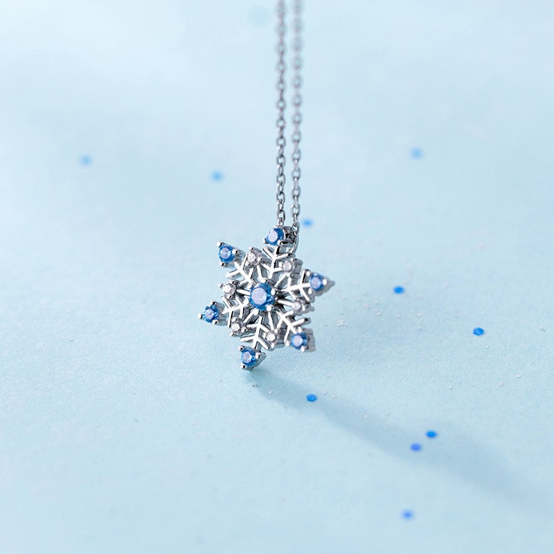 925 Sterling Silver Pendant Necklace Manufacturer - Blue Cubic Zircon Sapphire Snowflake