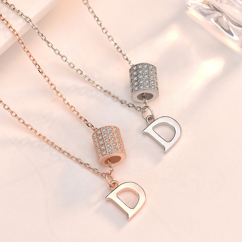 925 Sterling Silver Pendant Necklace Manufacturer - D Letter Shape Rhodium Rose Gold
