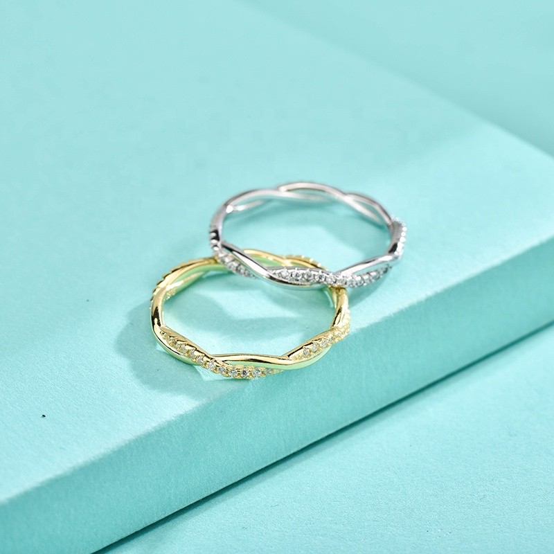 925 Sterling Silver Eternity Band Factory - Tiny Twisted Rope Cubic Zirconia White CZ