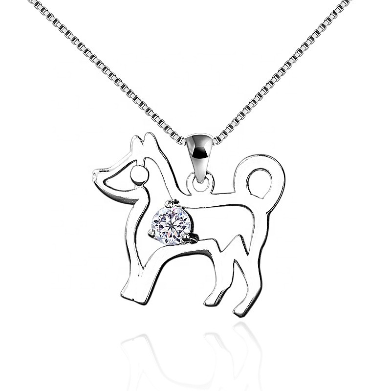 S925 Sterling Silver Pendant Necklace Supplier - Cute Little Puppy Dog Crystal Choker