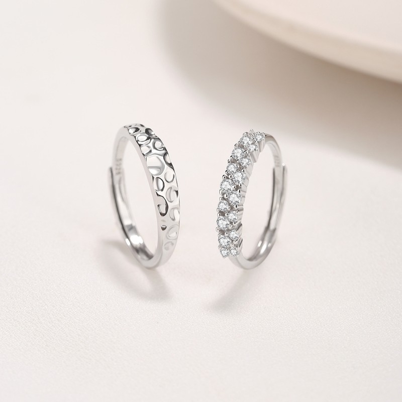 S925 Sterling Silver Couple Rings Supplier - Irregular Geometric Texture Personality