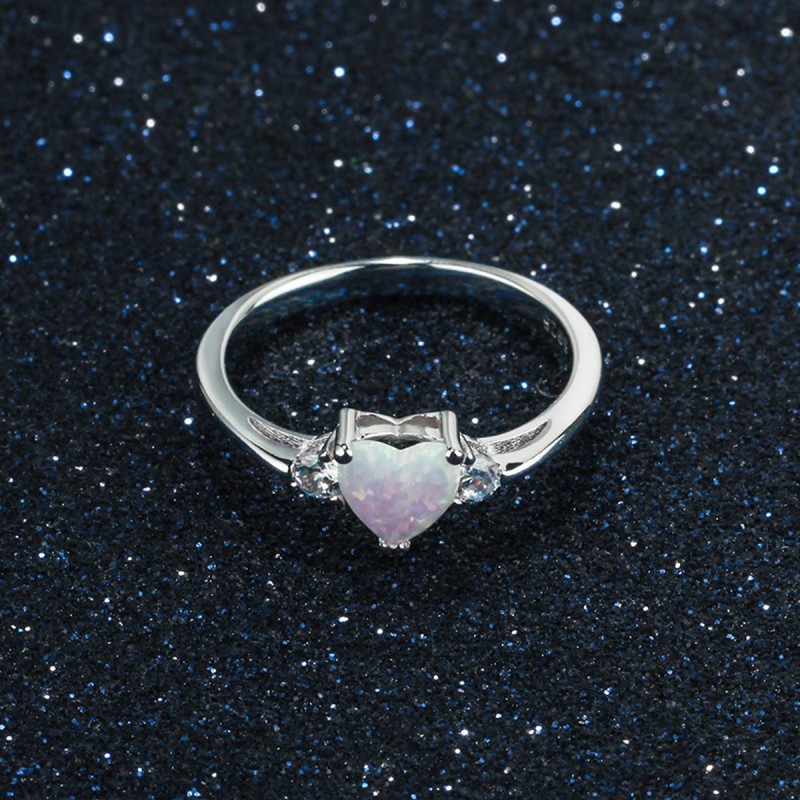 925 Sterling Silver Ring Manufacturer - Minimalist Heart Shape Opal Inlaid Zircon