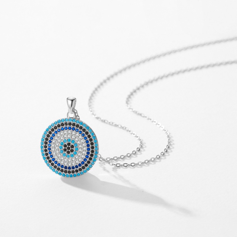 925 Sterling Silver Evil Eye Necklace Supplier - Round Pave Zircon Lucky Fine Jewelry