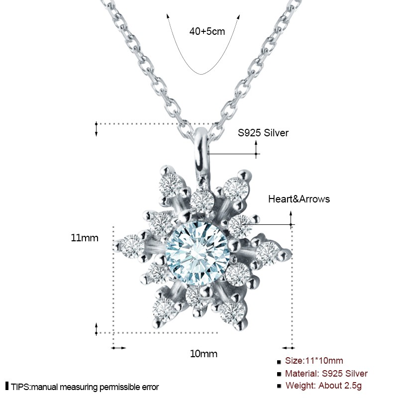 925 Sterling Silver Necklace Supplier - Christmas Charm Blue Cubic Zircon Snowflake