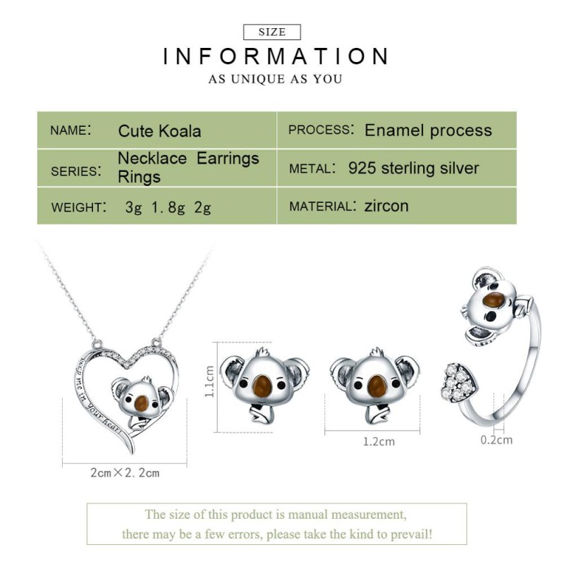 925 Sterling Silver Jewelry Set Manufacturer - Cute Bear Koala Animal Pearls Girls