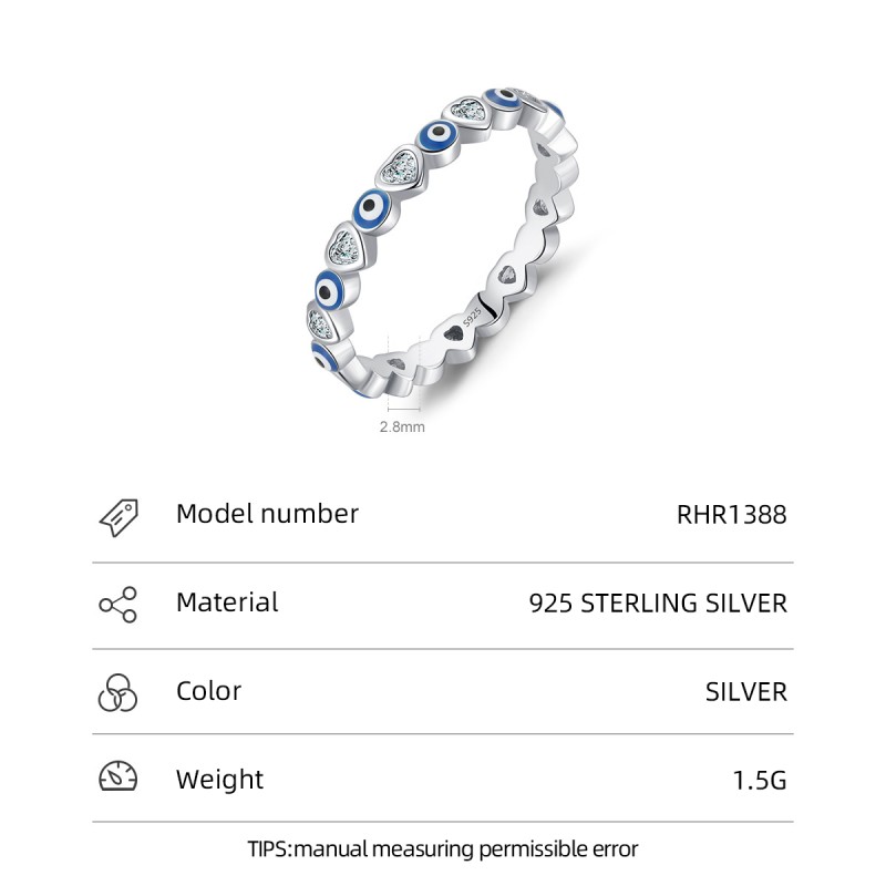 925 Sterling Silver Evil Eye Ring Manufacturer - Fashion Pave Zircon Blue Heart Design