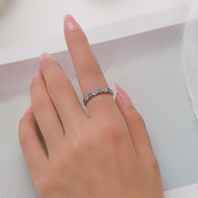 925 Sterling Silver Evil Eye Ring Manufacturer - New Arrival Pave Zircon Blue Design