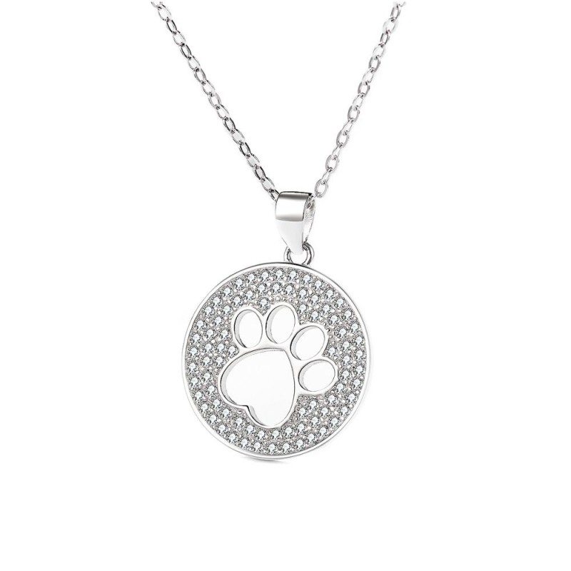 925 Sterling Silver Pendant Manufacturer - Dog Paw Charm Hollow Circle Rhodium Plating