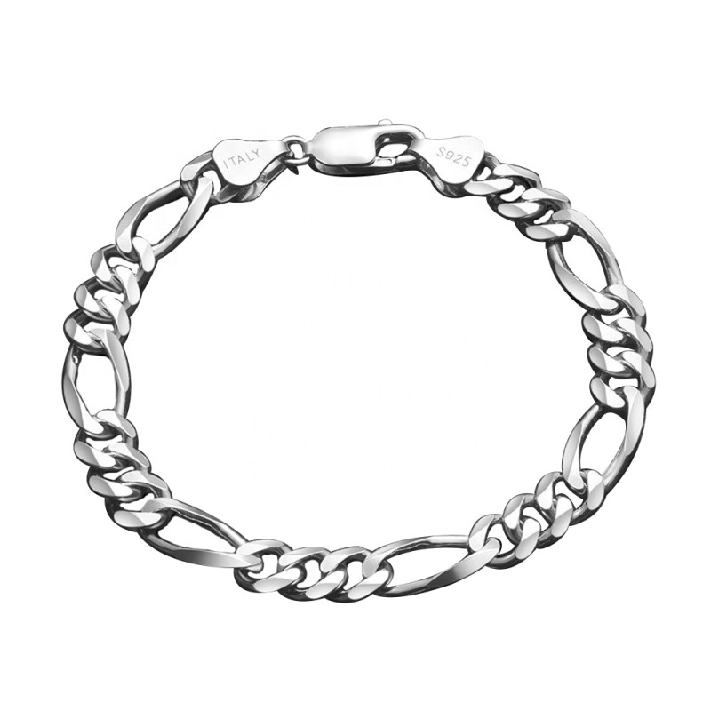 925 Sterling Silver Chain Bracelet Factory - 5/6/7/8mm Flat Three Link Figaro HipHop