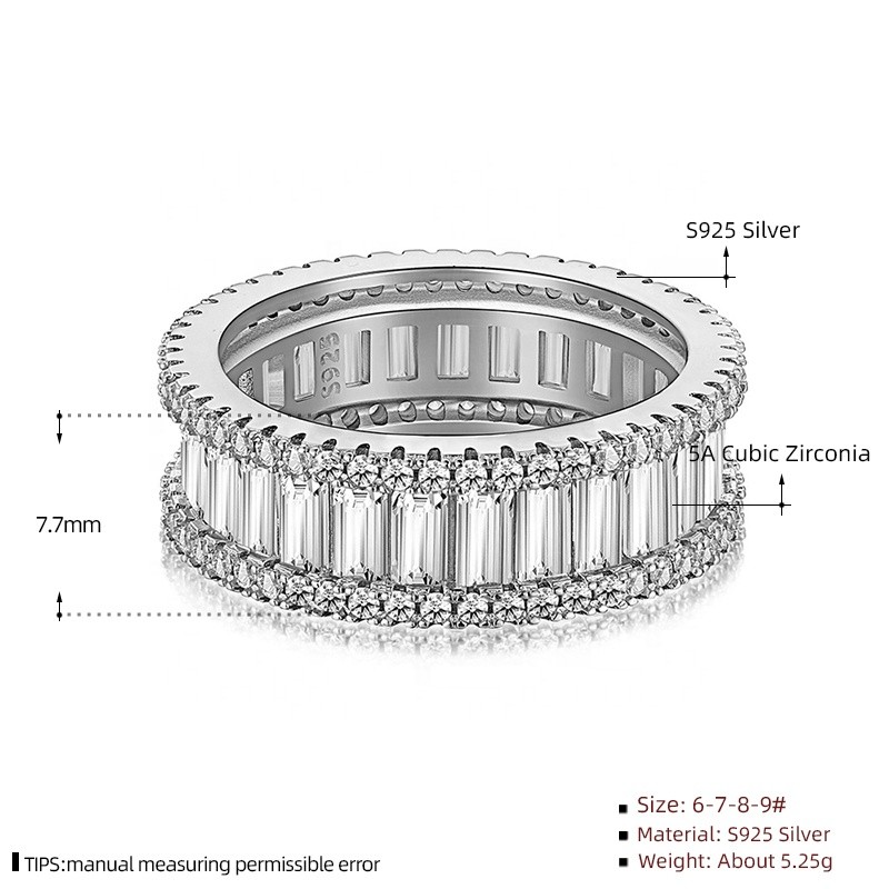 925 Sterling Silver Eternity Rings Manufacturer - Baguette Stackable Gear Wheel CZ