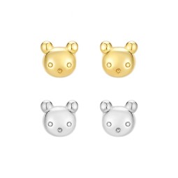 925 Sterling Silver Stud Earrings Manufacturer - Minimalist Teddy Bear Safety Screw Back