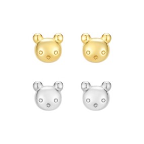 925 Sterling Silver Stud Earrings Manufacturer - Minimalist Teddy Bear Safety Screw Back