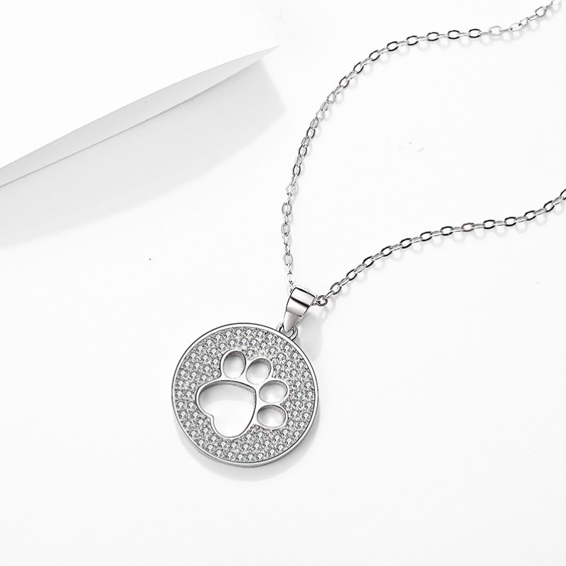 925 Sterling Silver Pendant Manufacturer - Dog Paw Charm Hollow Circle Rhodium Plating