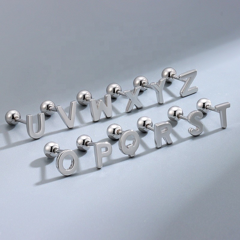 Alphabet Stud Earrings Manufacturer - Screw Back Designer Letters A-Z 18K Gold