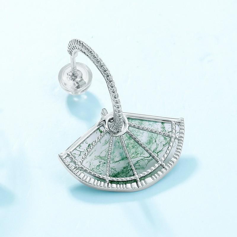 925 Sterling Silver Earrings Factory - Chinese Style Sector Drop Natural Gemstone