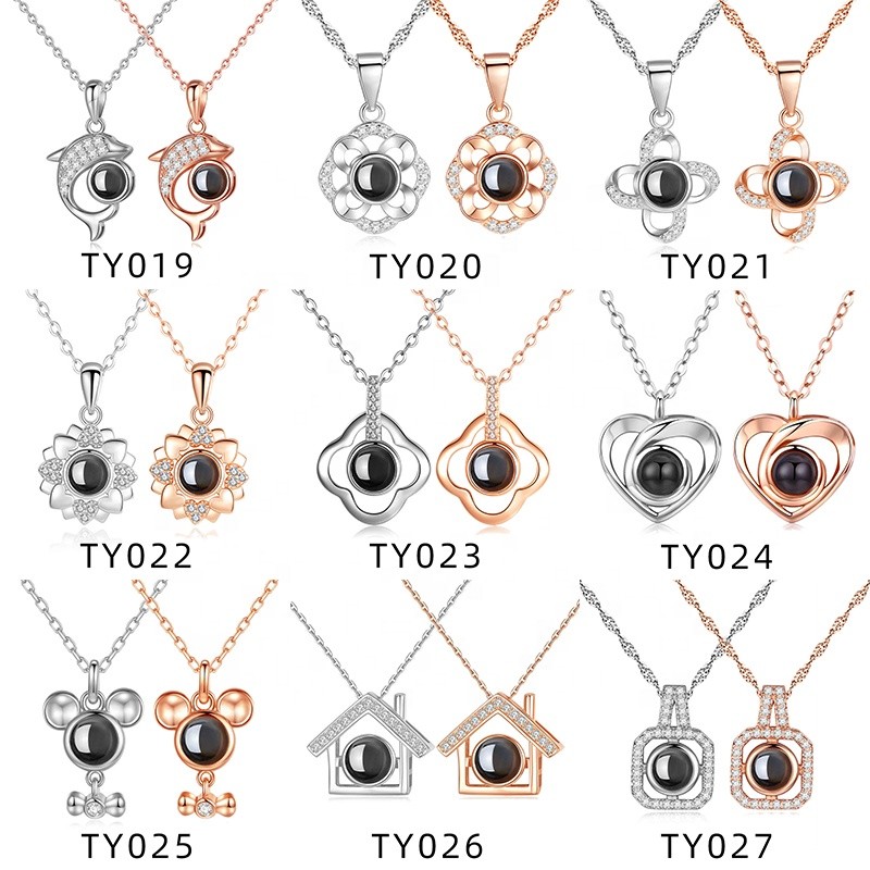 925 Sterling Silver Projection Necklace Factory - Personalized Photo 100 Language Memory