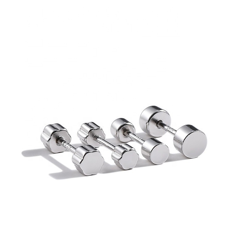 925 Sterling Silver Earrings Supplier - Gauges Screw Flat Back Disc Stud Tunnel Punk