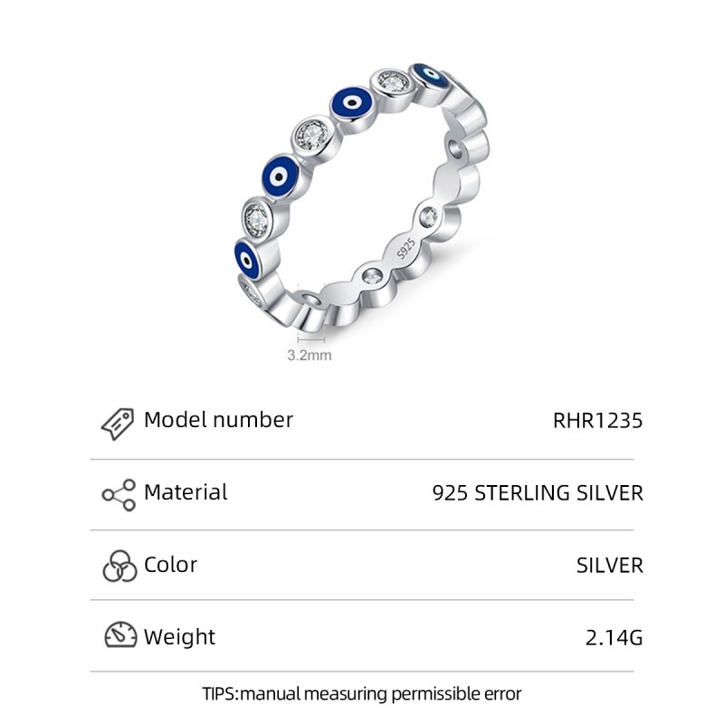 925 Sterling Silver Evil Eye Ring Manufacturer - New Arrival Pave Zircon Blue Design