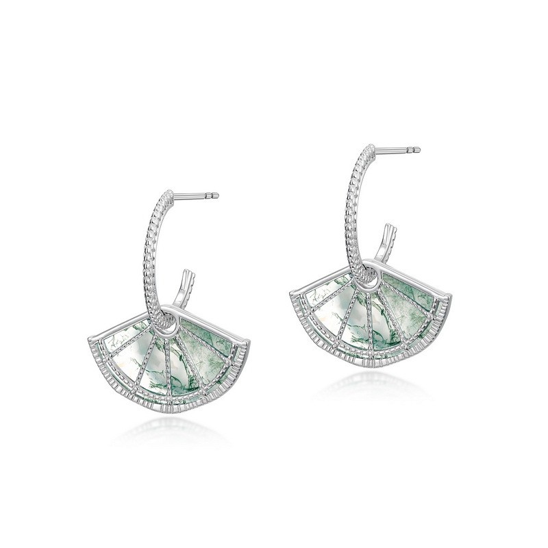 925 Sterling Silver Earrings Factory - Chinese Style Sector Drop Natural Gemstone