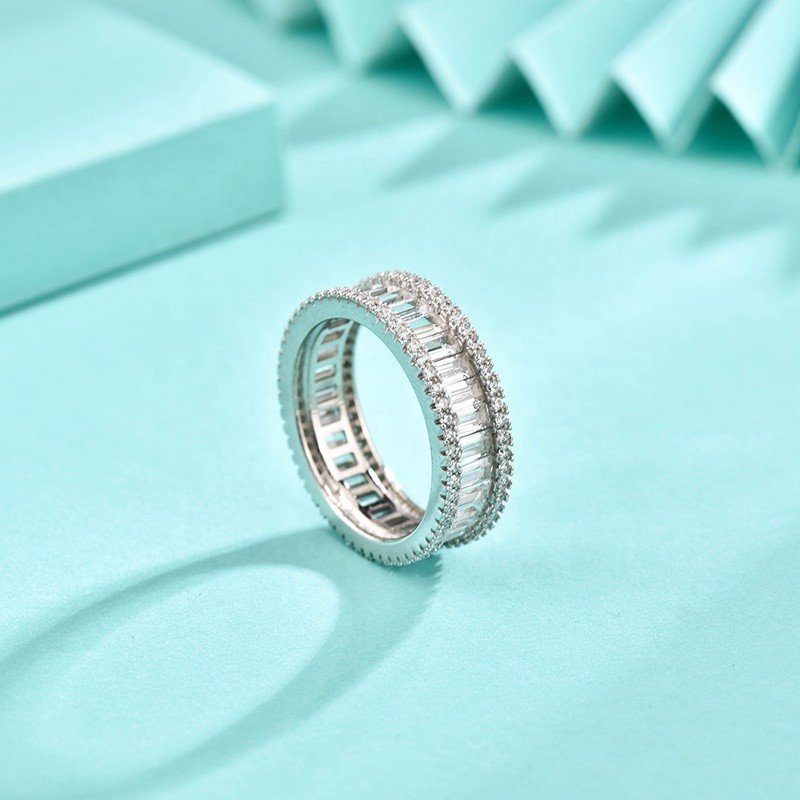925 Sterling Silver Eternity Rings Manufacturer - Baguette Stackable Gear Wheel CZ