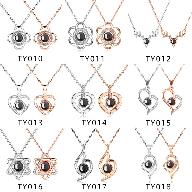 925 Sterling Silver Projection Necklace Factory - Personalized Photo 100 Language Memory