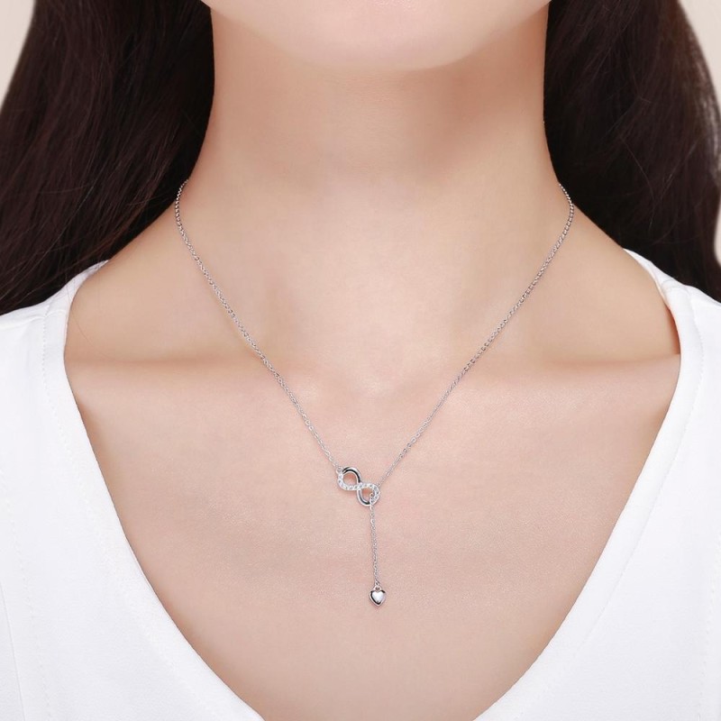 925 Sterling Silver Necklace Factory - Infinity Forever Love Chain Dangle Lariat