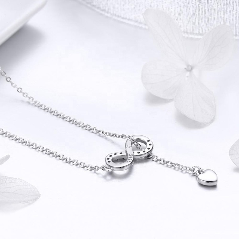 925 Sterling Silver Necklace Factory - Infinity Forever Love Chain Dangle Lariat