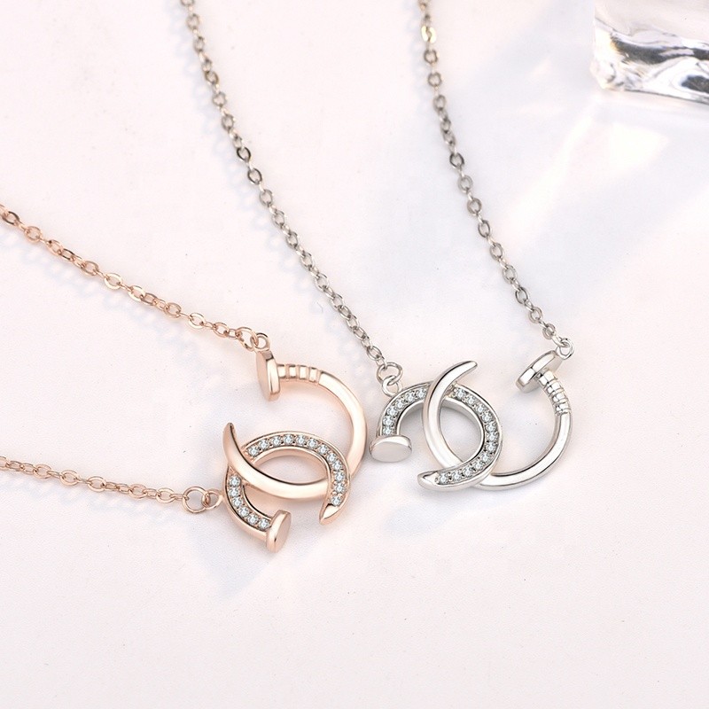 925 Silver Necklace Manufacturer - Double C-Shaped Custom Diamond Pendant