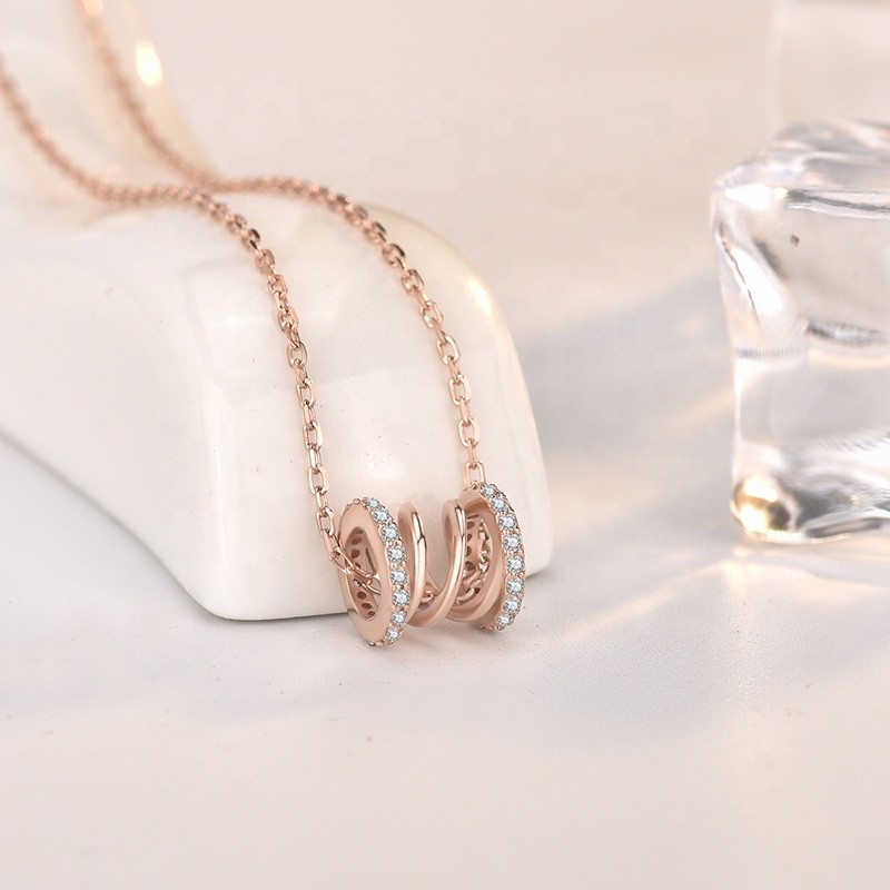 925 Silver Necklace Factory - Micro Pave CZ Waving Twist Rose Gold Filled