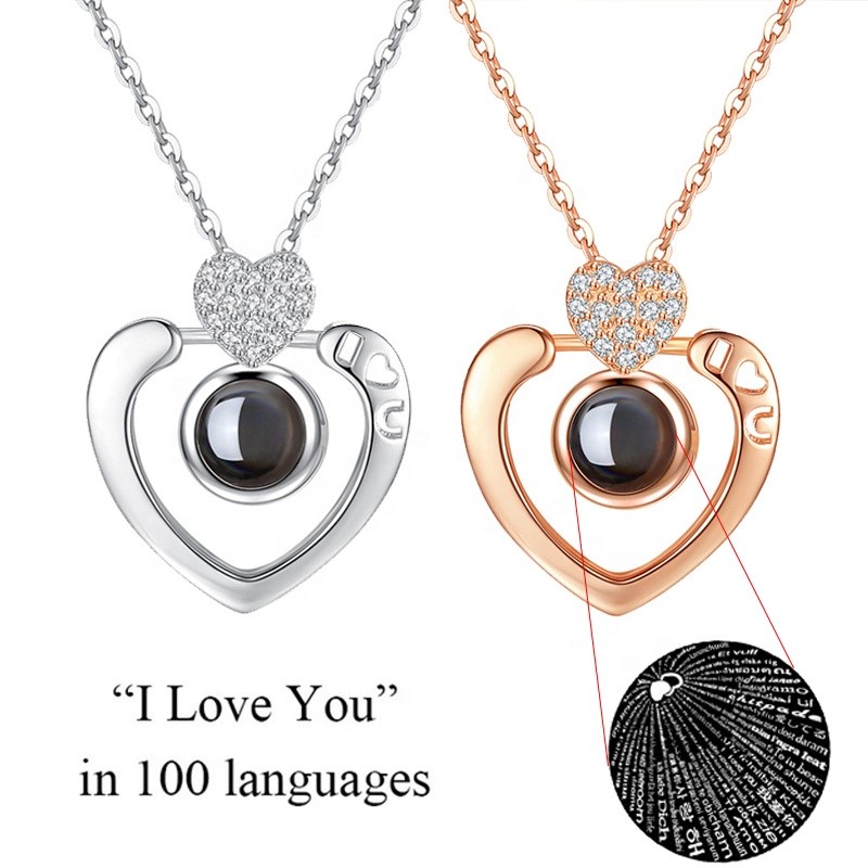 925 Sterling Silver Projection Necklace Manufacturer - 100 Languages IOU Zircon DIY Gift
