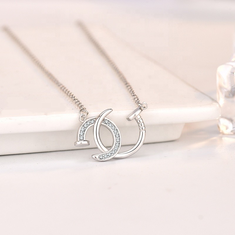 925 Silver Necklace Manufacturer - Double C-Shaped Custom Diamond Pendant