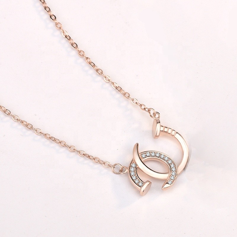 925 Silver Necklace Manufacturer - Double C-Shaped Custom Diamond Pendant
