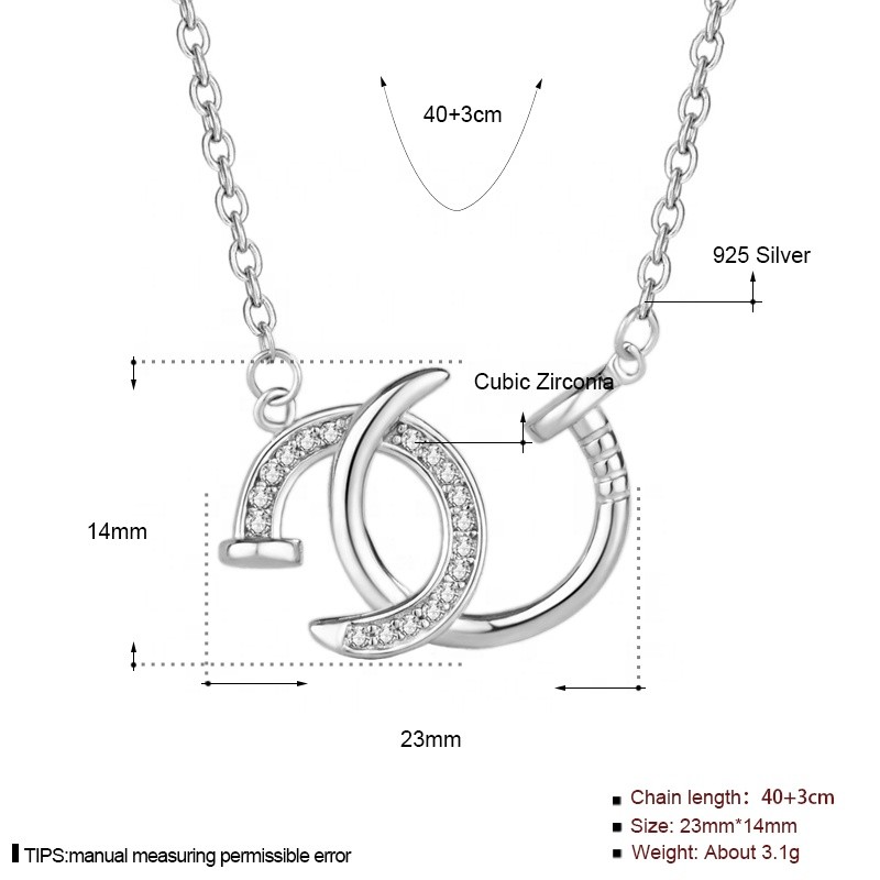 925 Silver Necklace Manufacturer - Double C-Shaped Custom Diamond Pendant