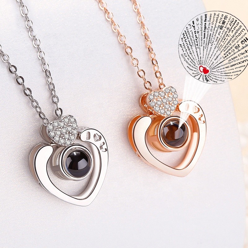 925 Sterling Silver Projection Necklace Manufacturer - 100 Languages IOU Zircon DIY Gift