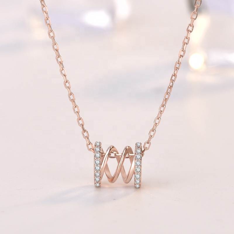 925 Silver Necklace Factory - Micro Pave CZ Waving Twist Rose Gold Filled
